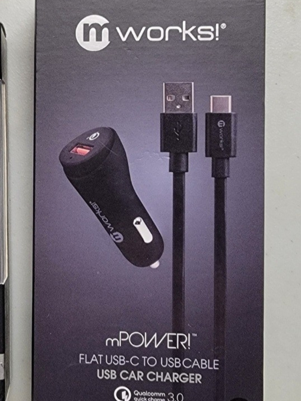 mPOWER1 Black USB-C to USB Car Charger and Cable
